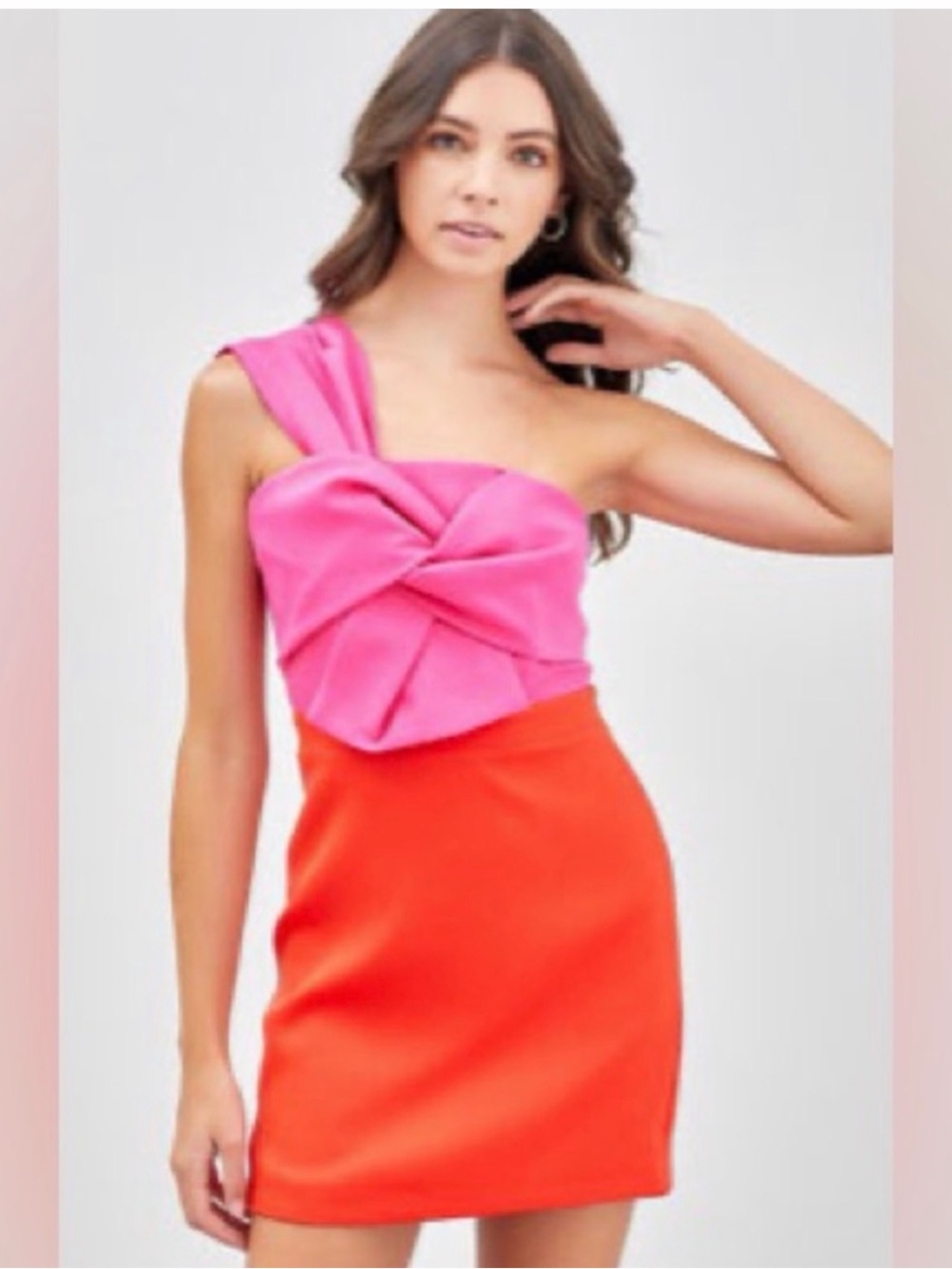 DO+BE color-block ruffle mini dress large pink orange new cocktail